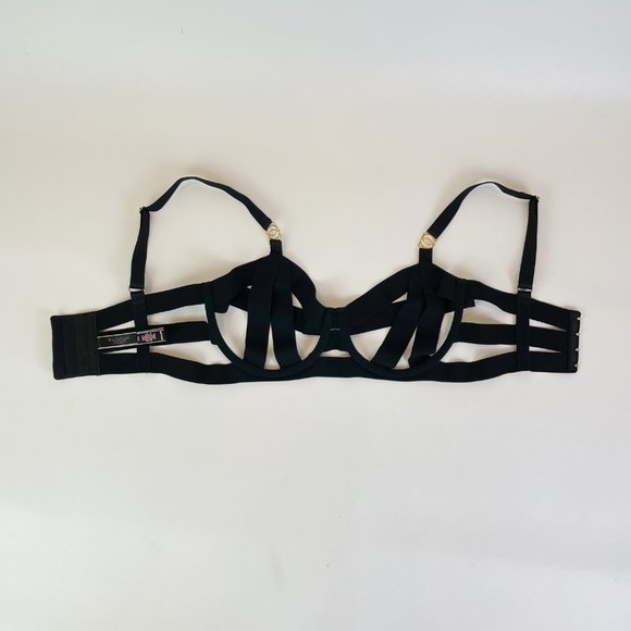 NWOT Victoria's Secret Bra 32DD Unlined Balconet Strappy Banded Black B1767 - Picture 4 of 8